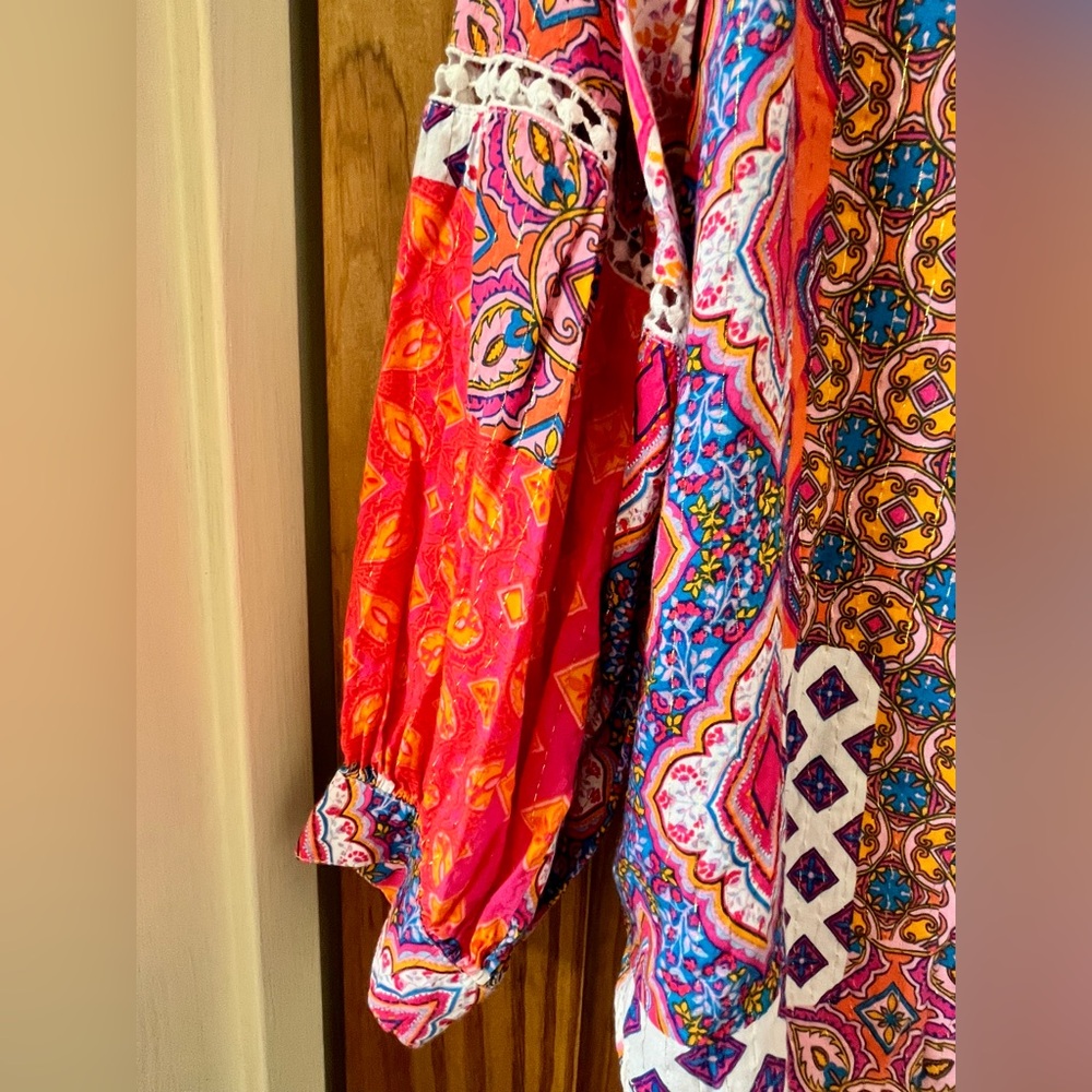 Ruby Rd. Vibrant Patchwork Blouse - Pink, Orange, Purple - Picture 8 of 12